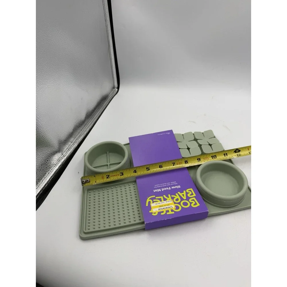 Boots & Barkley Silicone Slow Feeder Mat w/ 2 Bowls, Green, Adult NEW